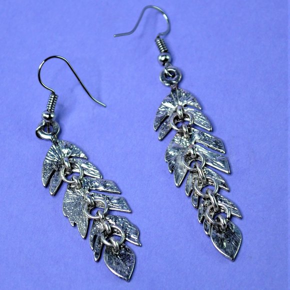 Cate & Chloe Kristina "Magnificent" Antique Silver Feather Drop Earrings - Picture 3 of 4